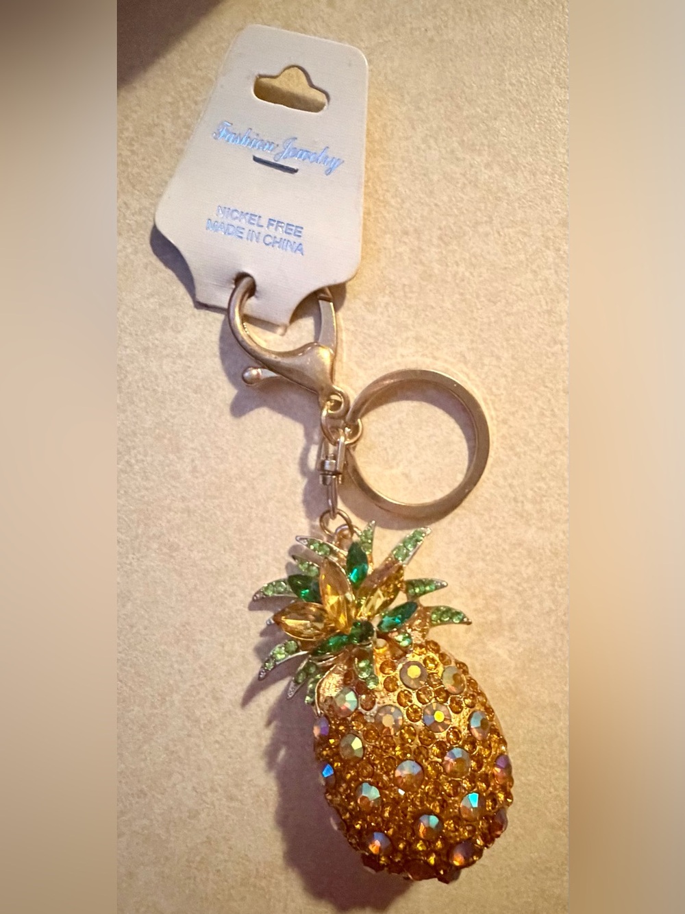 Fashion Jewelry Gold Pineapple Rhinestone Key Ring Bag Charm NWT